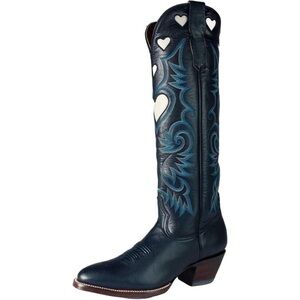 ⚡Women's Blue Heart Cowgirl Boots Classic Embroidered Wide Calf Knee High Boots